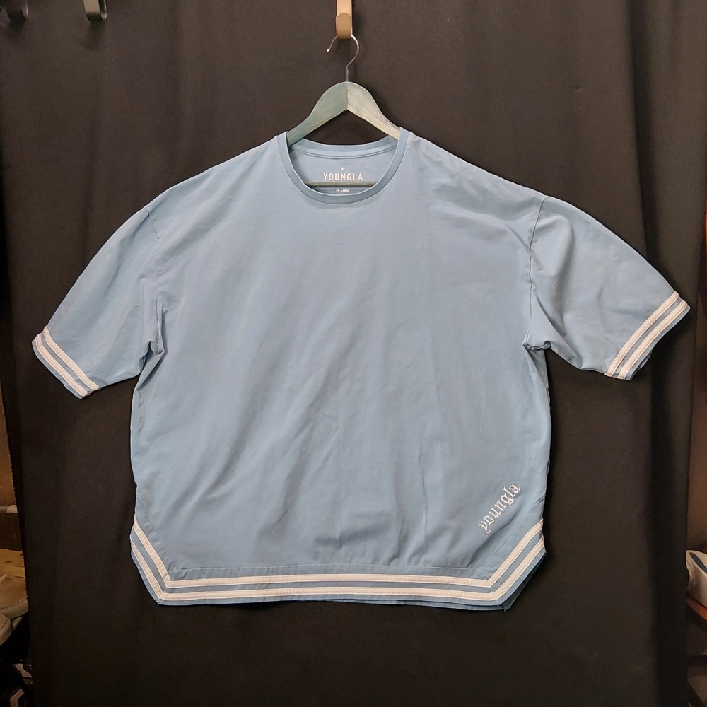 YoungLA Mens XX-Large Light Blue Oversized Striped Gym Shirt YLA2474 XXL